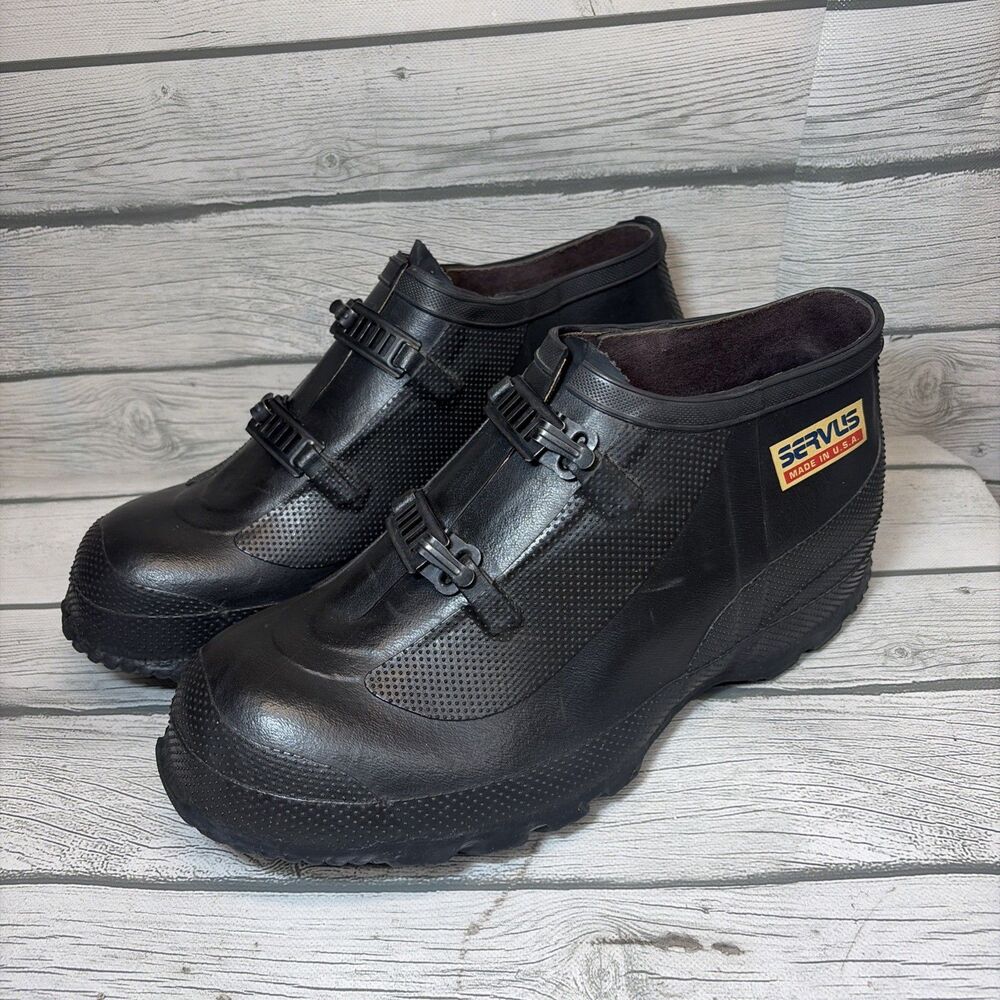 Servus USA made Black Rubber Galoshes Boots Slip on Shoe Cover Men's Rain Size 9